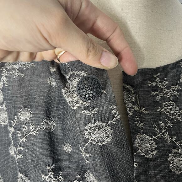 Eskandar Jacket Women's Large Gray Cotton Linen Embroidered Floral Coat Duster - Picture 8 of 11